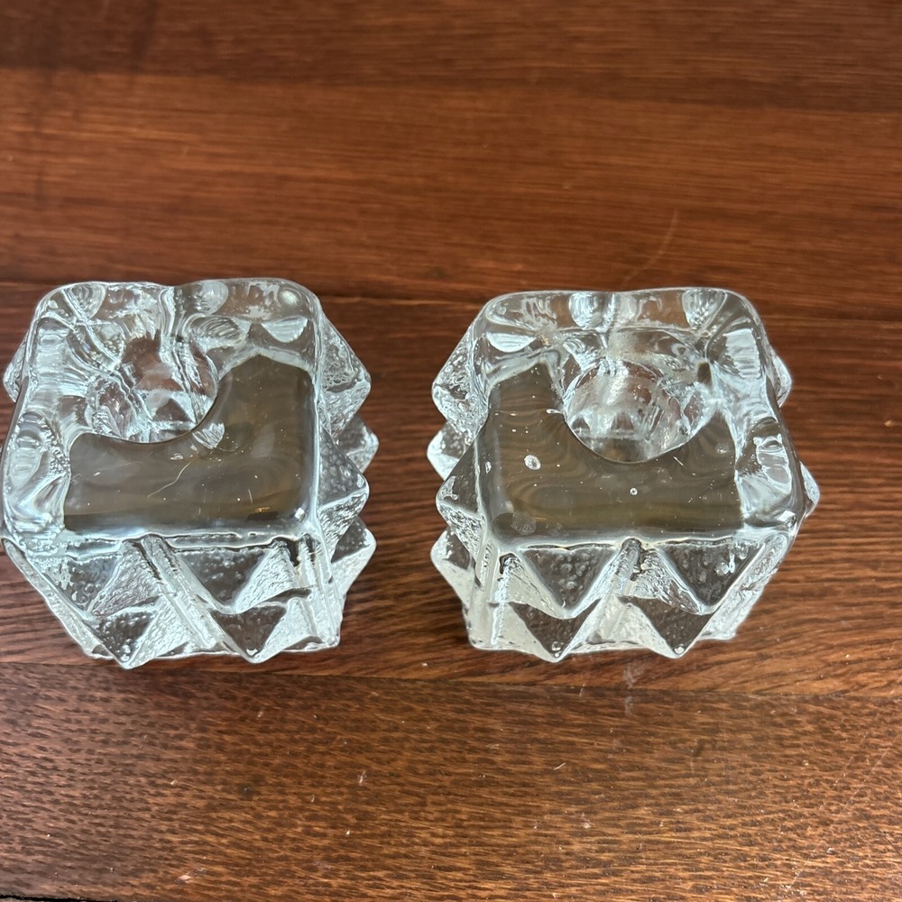 Blenko glass candle holder Diamonds Candle Block Set Of 2 - Picture 2 of 8